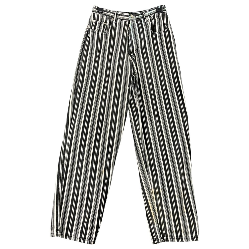 Vintage Nada Nuff Striped Jeans Straight Leg Pants 7 Womens Button Fly High Rise